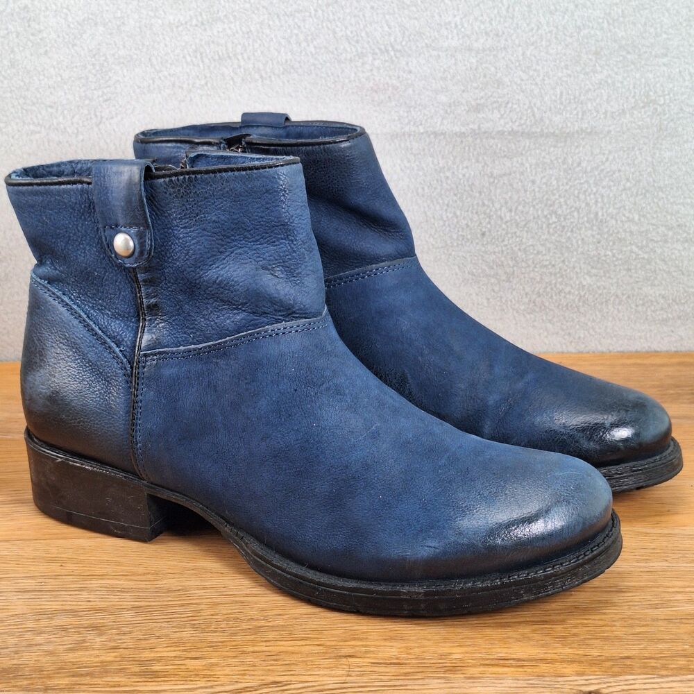 Miz Mooz Norbert Women's 9.5 EU 40 Chelsea Ankle Boots Blue Leather Side Zip